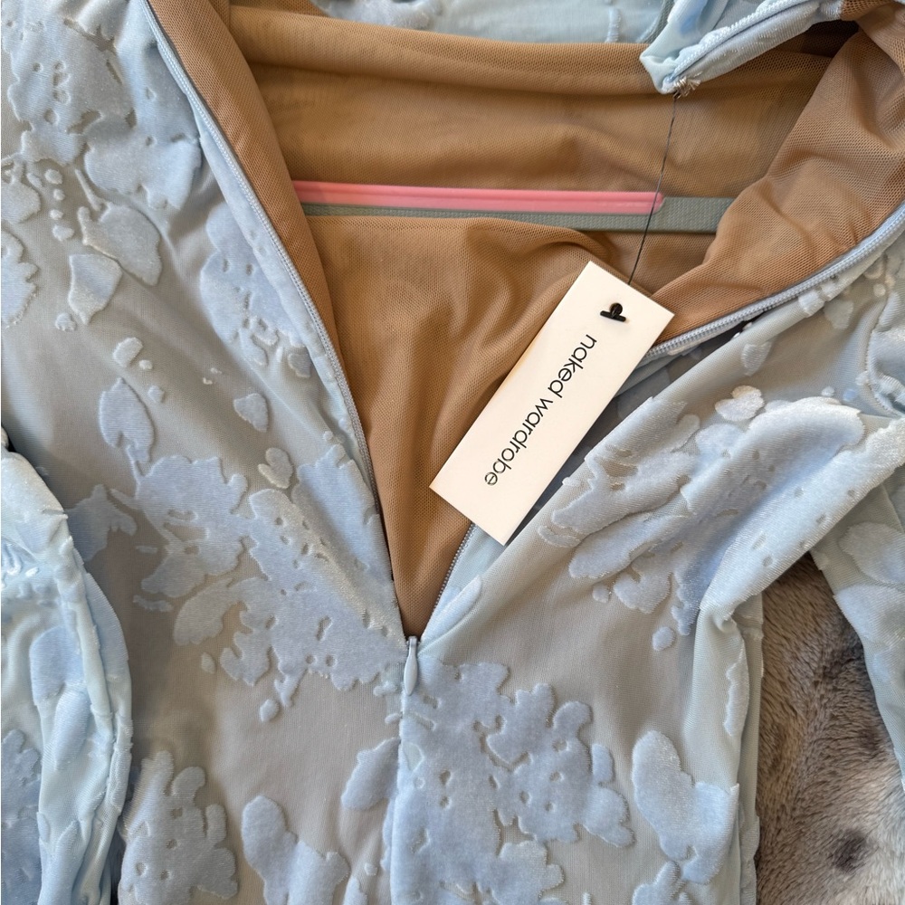 Naked Wardrobe Textured Blue Bodysuit - Picture 4 of 4
